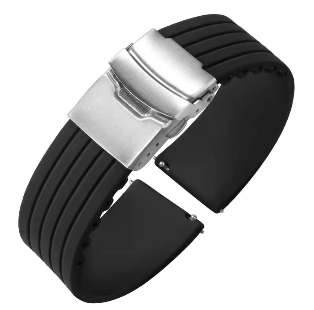 Silicone Watch Strap with Master Lock Clasp & Quick Release Pin – 20mm / 22mm Waterproof Replacement Watch Band