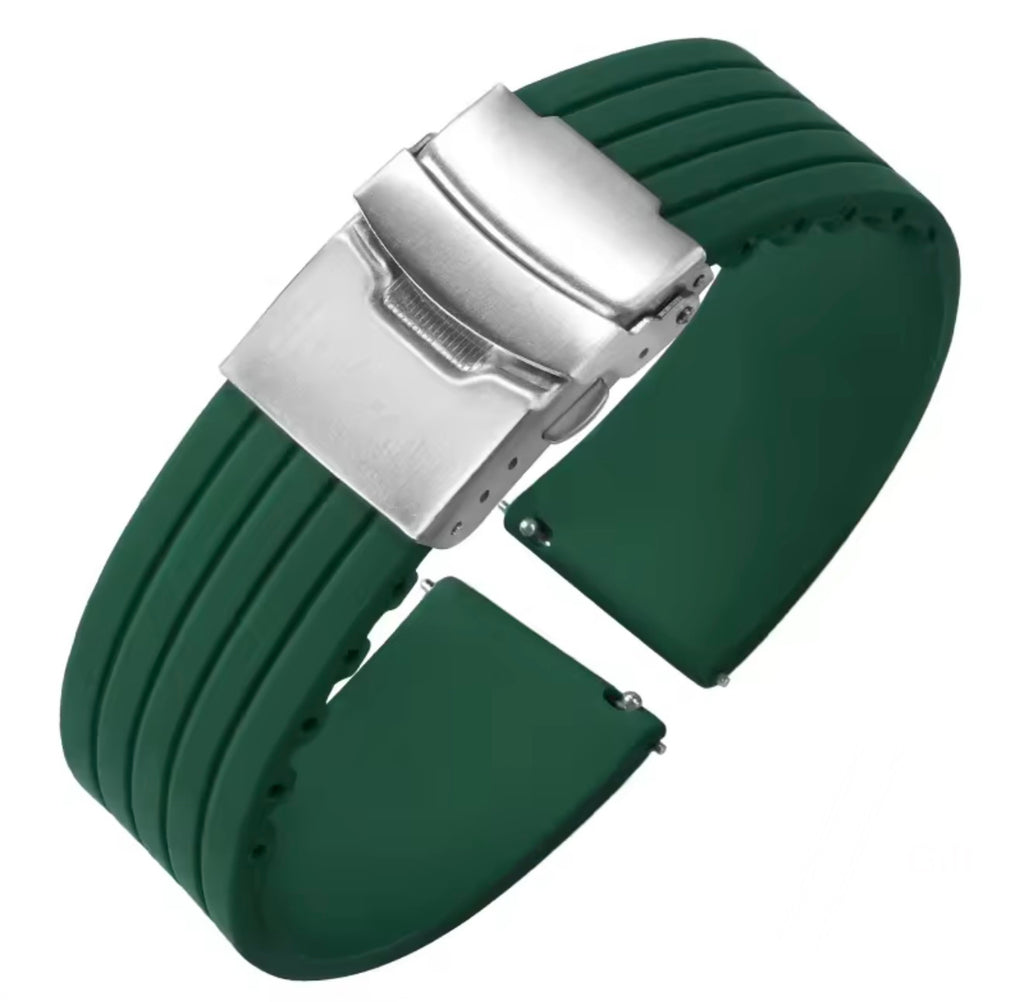 Silicone Watch Strap with Master Lock Clasp & Quick Release Pin – 20mm / 22mm Waterproof Replacement Watch Band