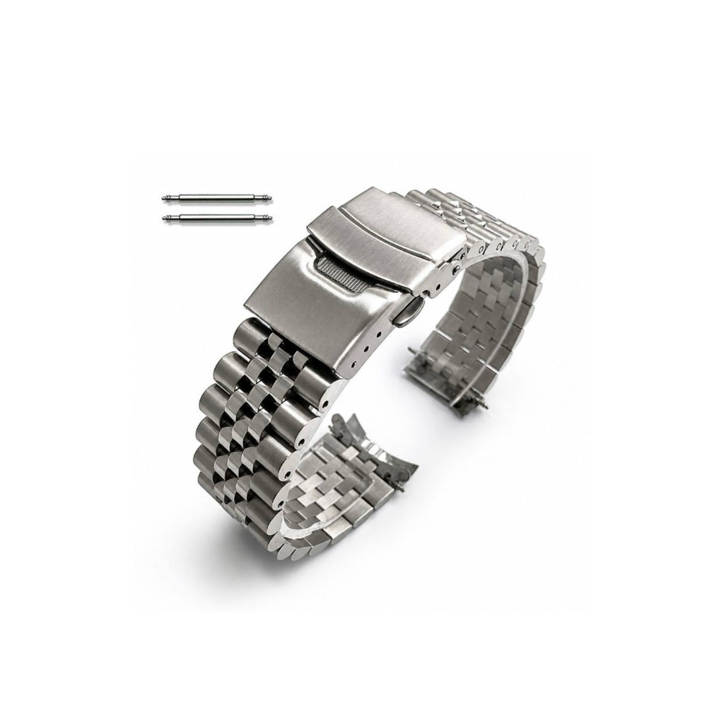 Jubilee Bracelet | 18, 19, 20, 21, 22, 23 and 24mm | Stainless Steel Jubilee Bracelet with Dual Lock Buckle – Universal Metal Replacement Strap for Men’s Watches