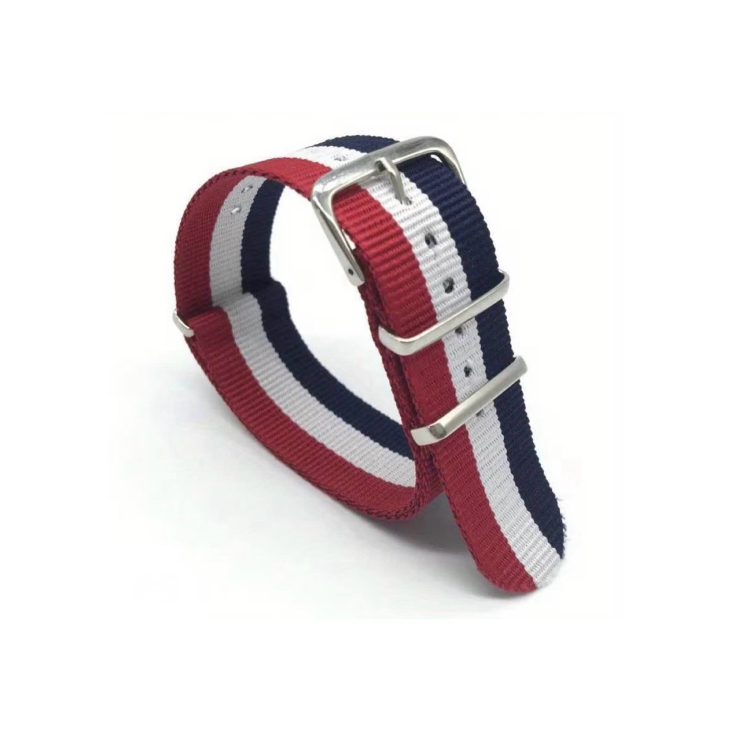 NATO Nylon Strap 18mm 20mm 22mm – Red White White Signature Three-Stripe Edition with Premium Steel Hardware