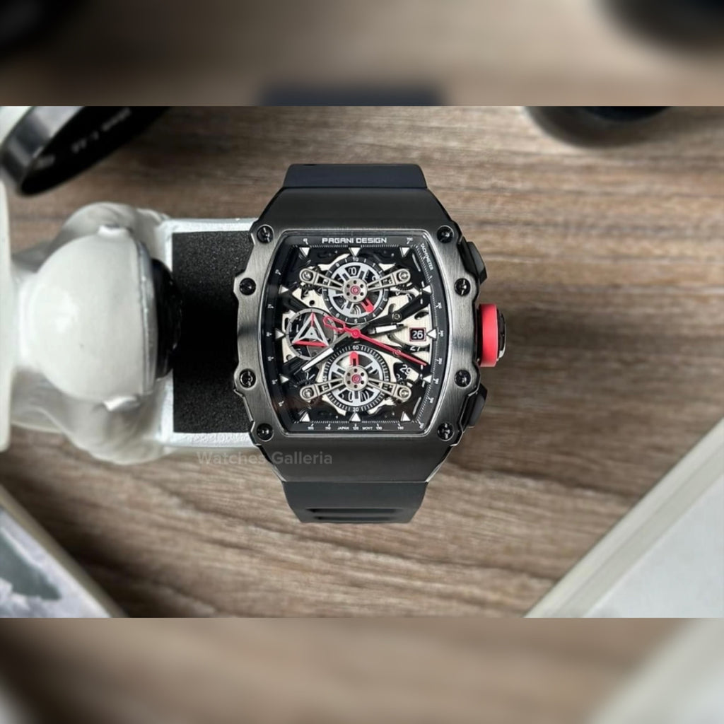 Pagani Design PDys011 Tonneau Chronograph Quartz Watch (Black/Black) – Sapphire Crystal | Japan Epson YM92 | 100% Original in Pakistan