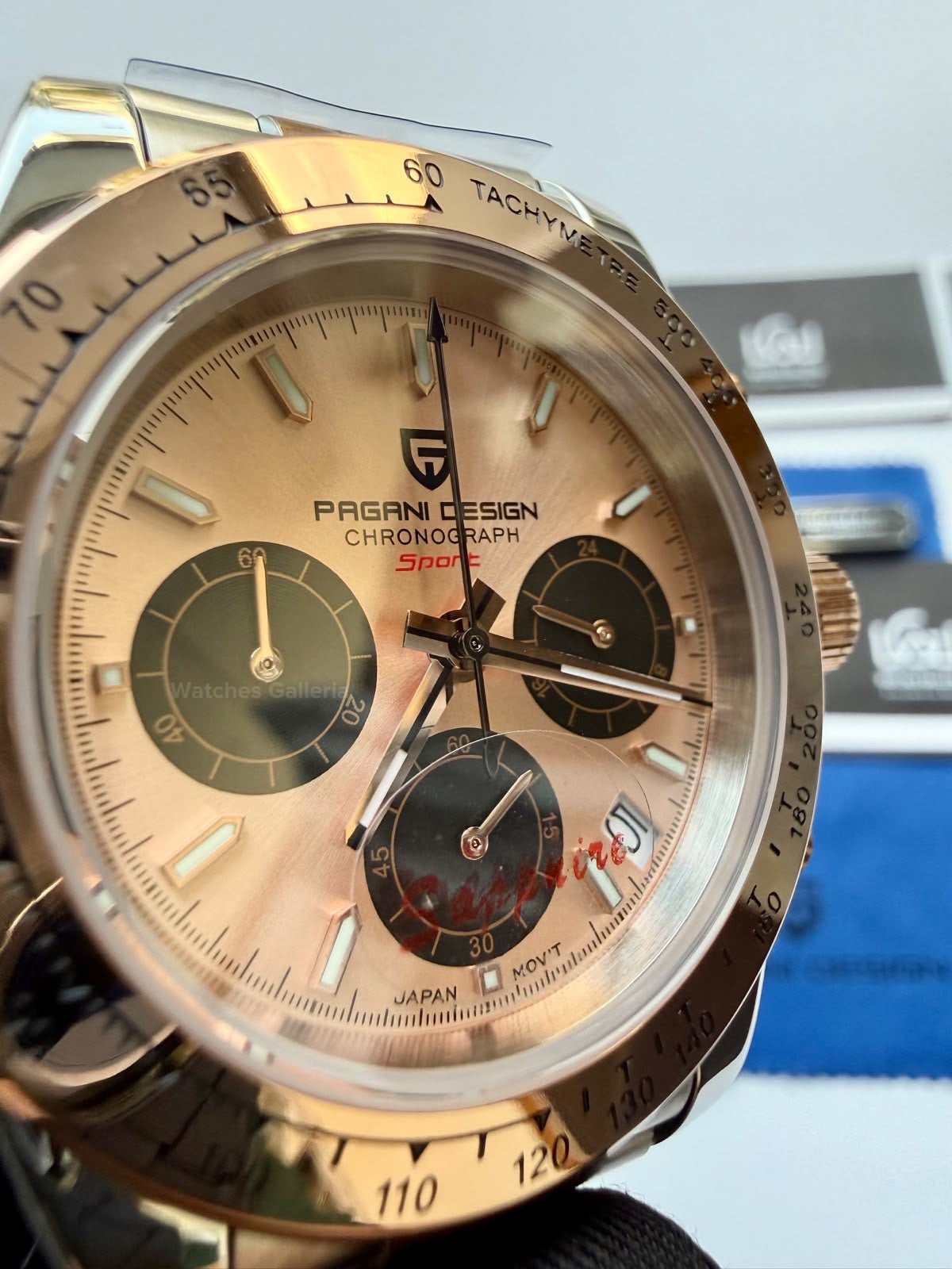 Pagani Design PD1644 Daytona Rose Gold Two Tone Jubilee Limited Edition Men’s Chronograph Watch – Seiko VK63 Japan Quartz | Sapphire Crystal | Ceramic Bezel | 100M Water Resistant
