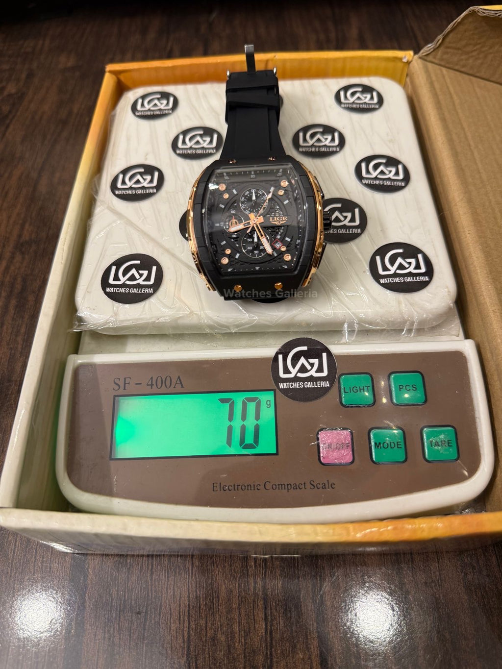 LIGE LG89148 Tonneau Chronograph Watch in Pakistan – Black Rose Gold Luxury Men’s Quartz Watch with Silicon Strap