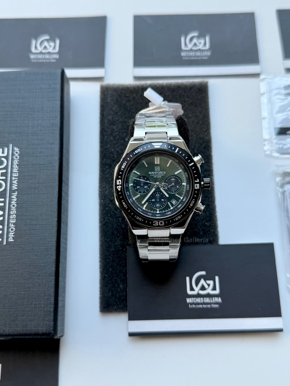 Naviforce NF8049 Watch Pakistan | Naviforce Men Watch | Naviforce Chain Watch | Silver Green Chronograph Watch