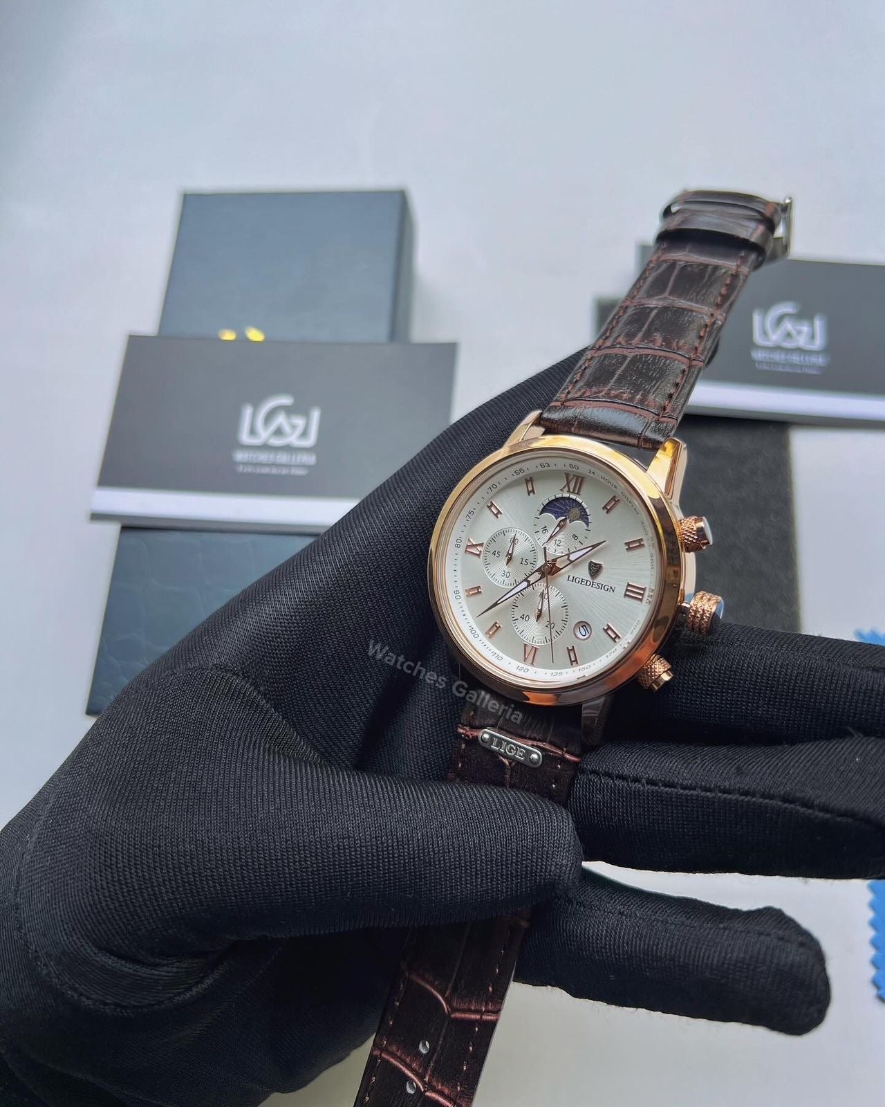 Lige Classic Moonphase (Rose Gold White) LG8953 Watches Galleria