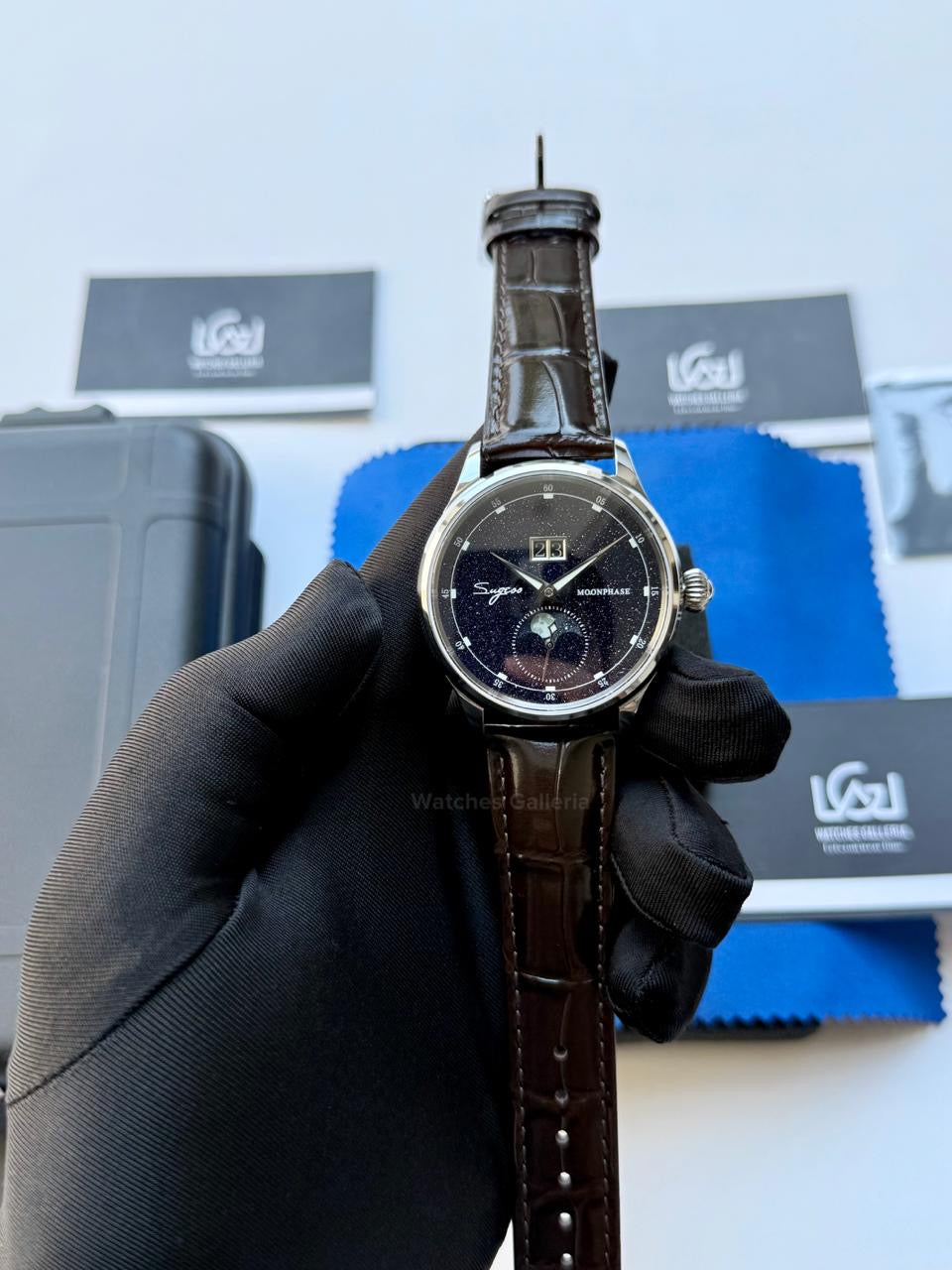 Sugess S401B Brown Leather Moonphase Watch in Pakistan – Luxury Men’s Automatic Mechanical Watch with Starry Sky Dial