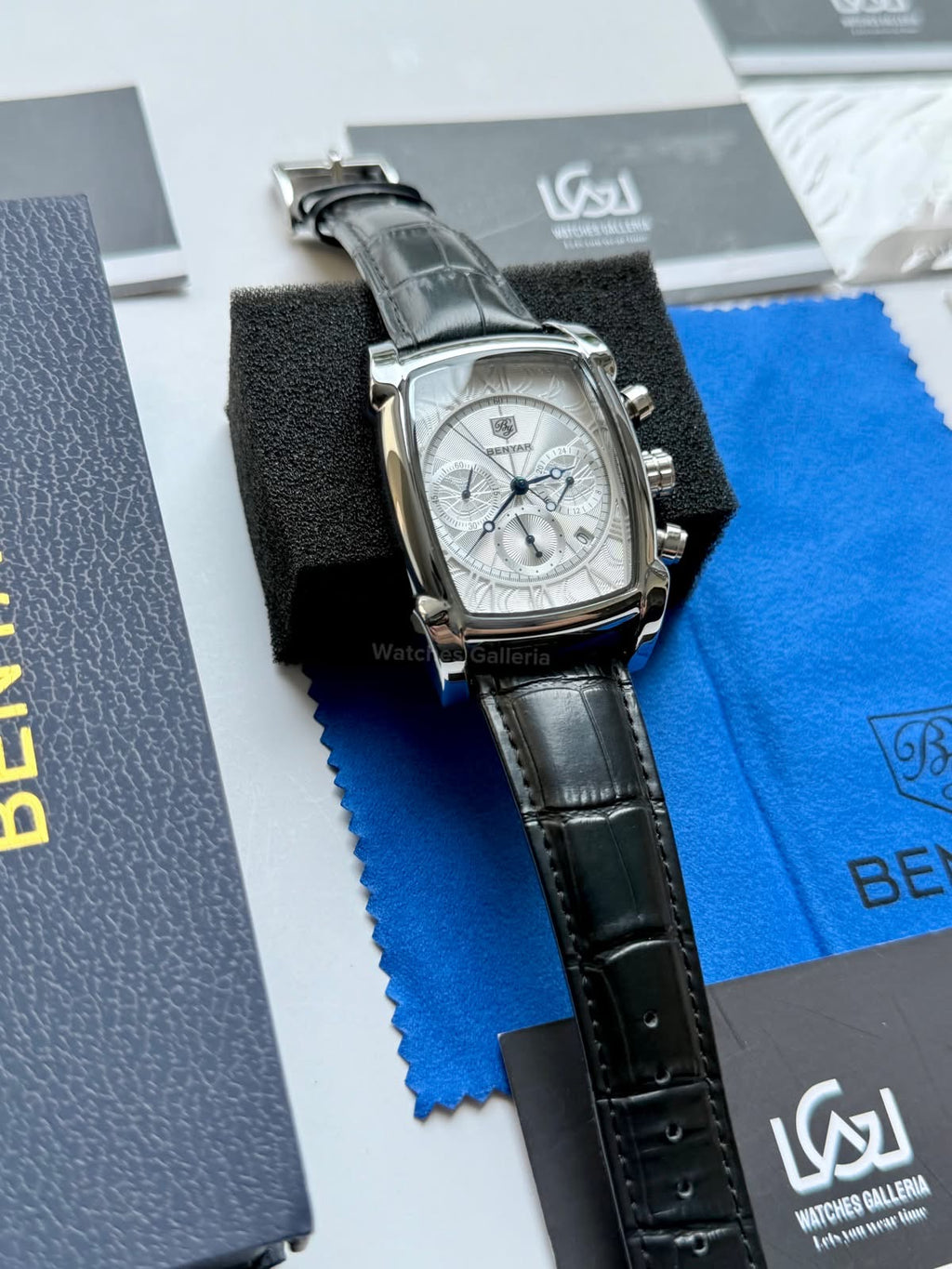 Benyar BY5113LE Square Chronograph Watch in Pakistan – Limited Edition Black White Luxury Men’s Quartz Chronograph Leather Strap Watch