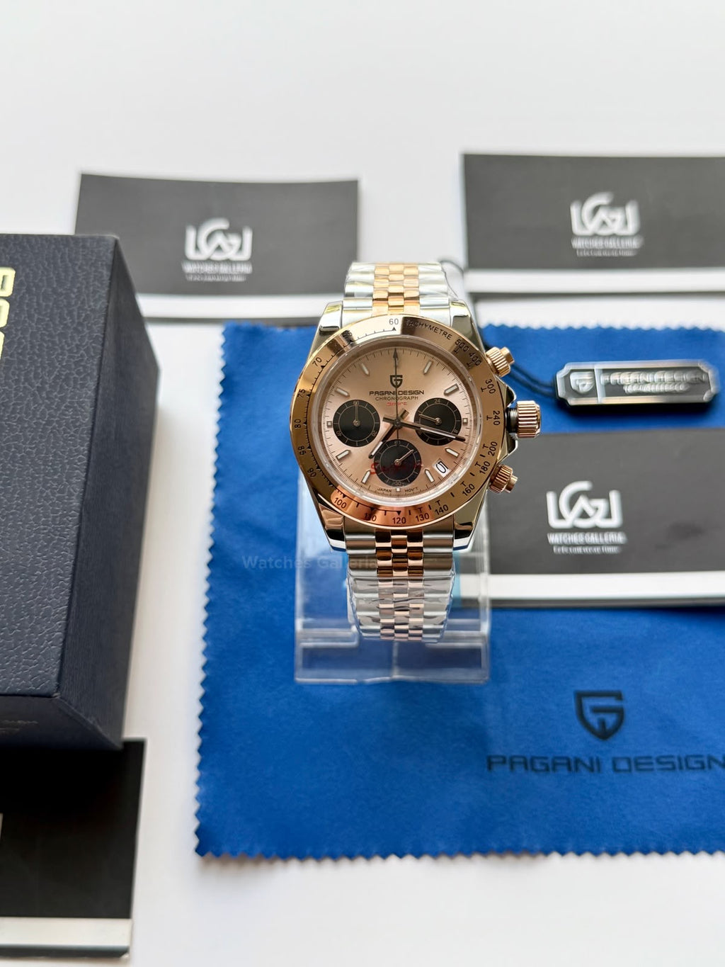 Pagani Design PD1644 Daytona Rose Gold Two Tone Jubilee Limited Edition Men’s Chronograph Watch – Seiko VK63 Japan Quartz | Sapphire Crystal | Ceramic Bezel | 100M Water Resistant