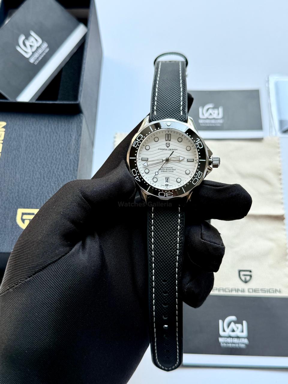 Pagani Design PD1685 Canvas Seamaster Diver White Automatic Watch – 200M Sapphire Crystal NH35A/Miyota Luxury Dive Watch in Pakistan | Watches Galleria