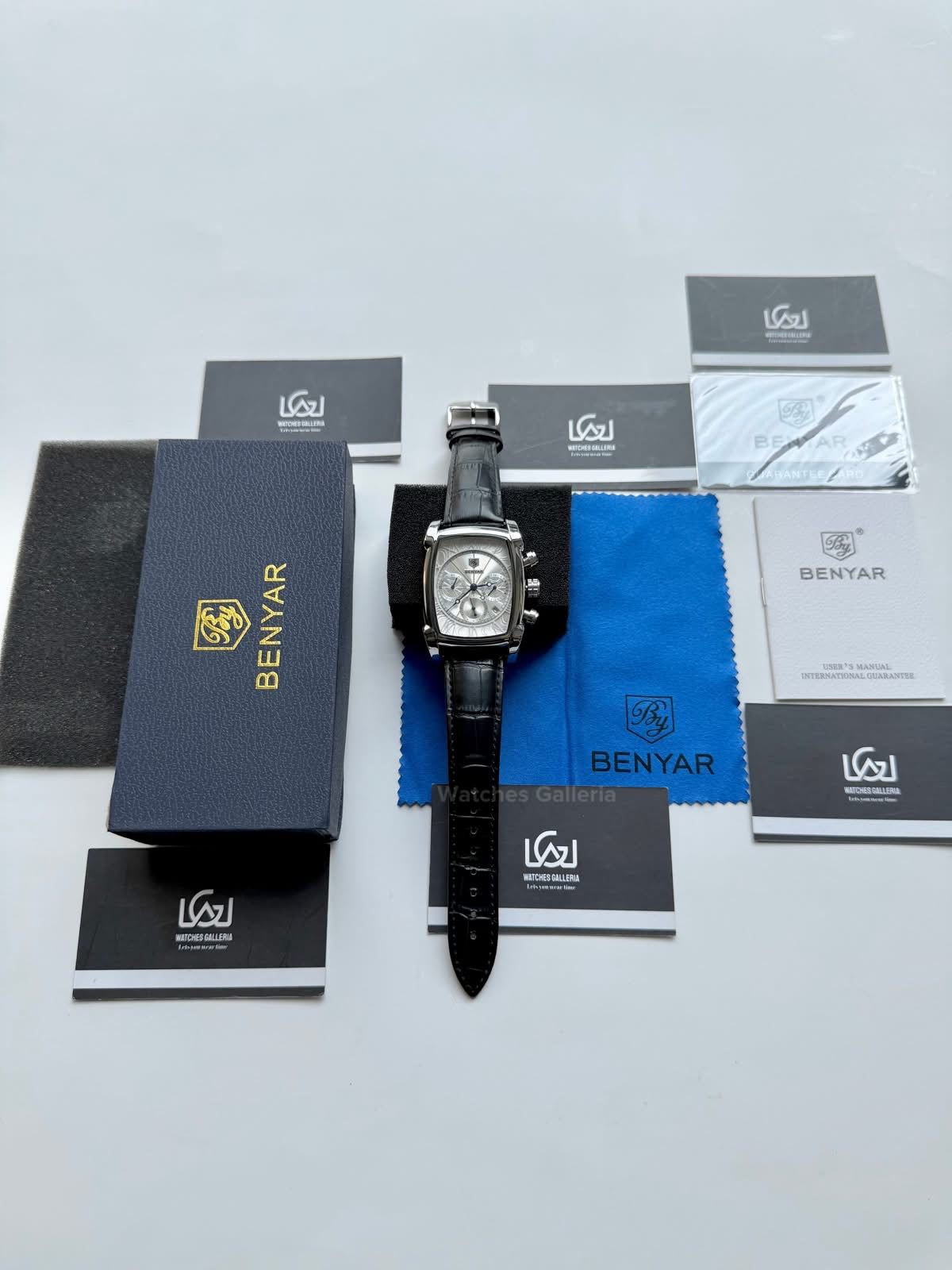 Benyar BY5113LE Square Chronograph Watch in Pakistan – Limited Edition Black White Luxury Men’s Quartz Chronograph Leather Strap Watch