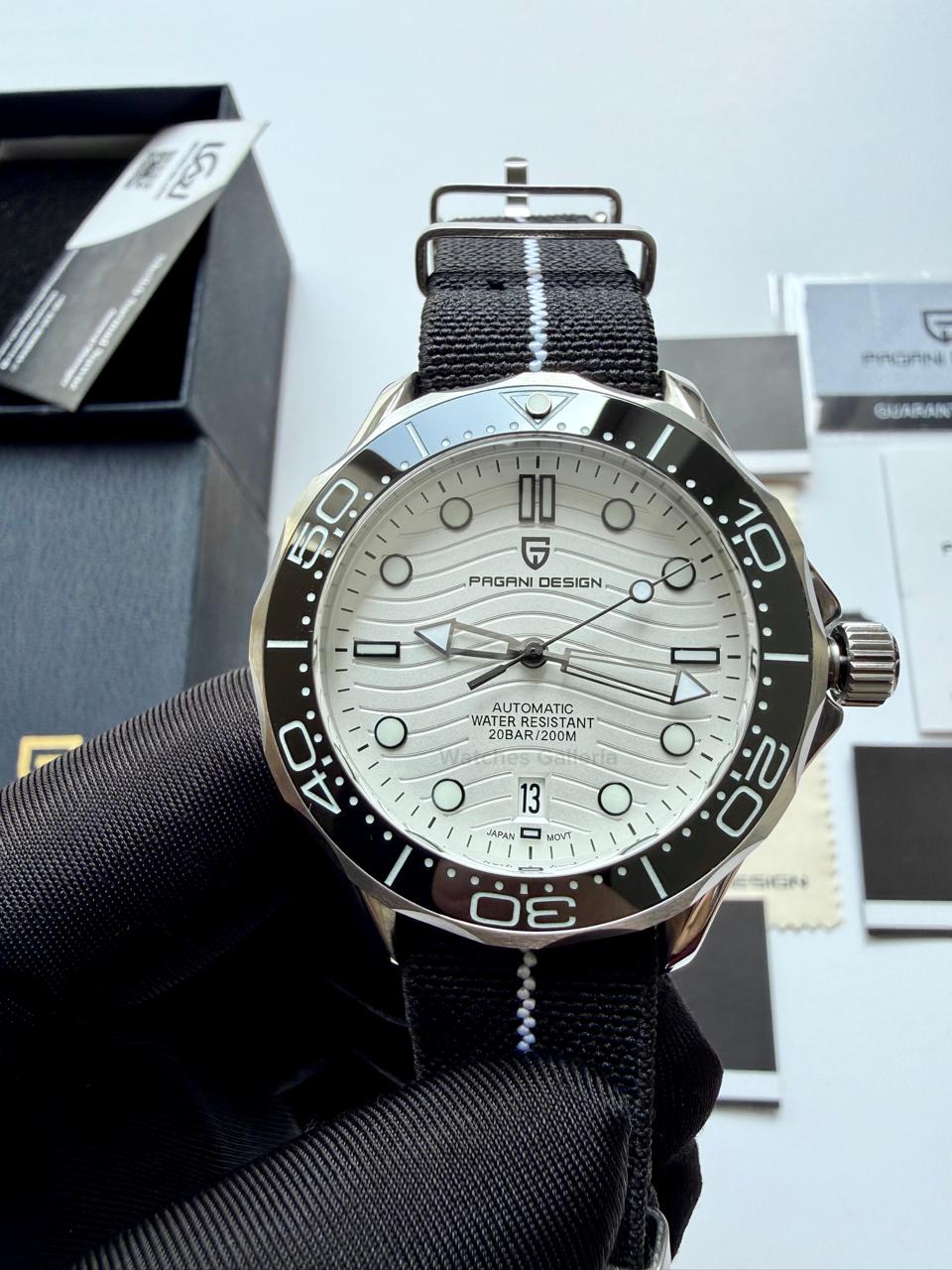 Pagani Design PD1685 Nato Seamaster Diver White Automatic Watch – 200M Sapphire Crystal NH35A/Miyota Luxury Dive Watch in Pakistan | Watches Galleria