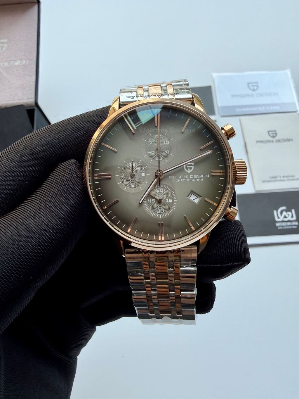 Pagani Design PD2720K Flight Chronograph Watch Limited Edition Rose Gold White Dial Men’s Luxury Watch | Japanese Seiko VK67 Mecha Quartz Chronograph Movement | Stainless Steel Bracelet | 50M Waterproof