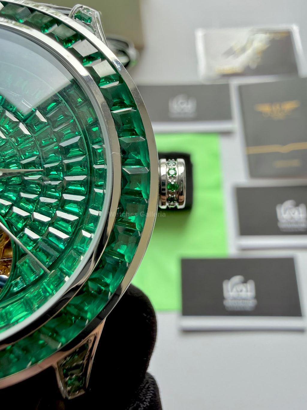 Pindu 5037 Green Diamonds Hand Encrusted Diamond Automatic Tourbillon Watch for Men | Luxury Mechanical Watch | 43mm Stainless Steel Case