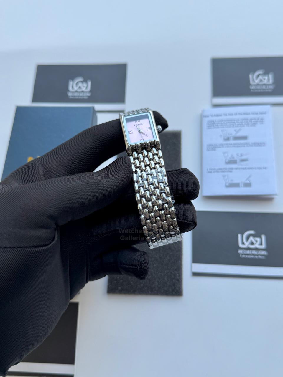 Lige 89156 Tank Women Watch Quartz (Silver/Pink) Lige Women Watch