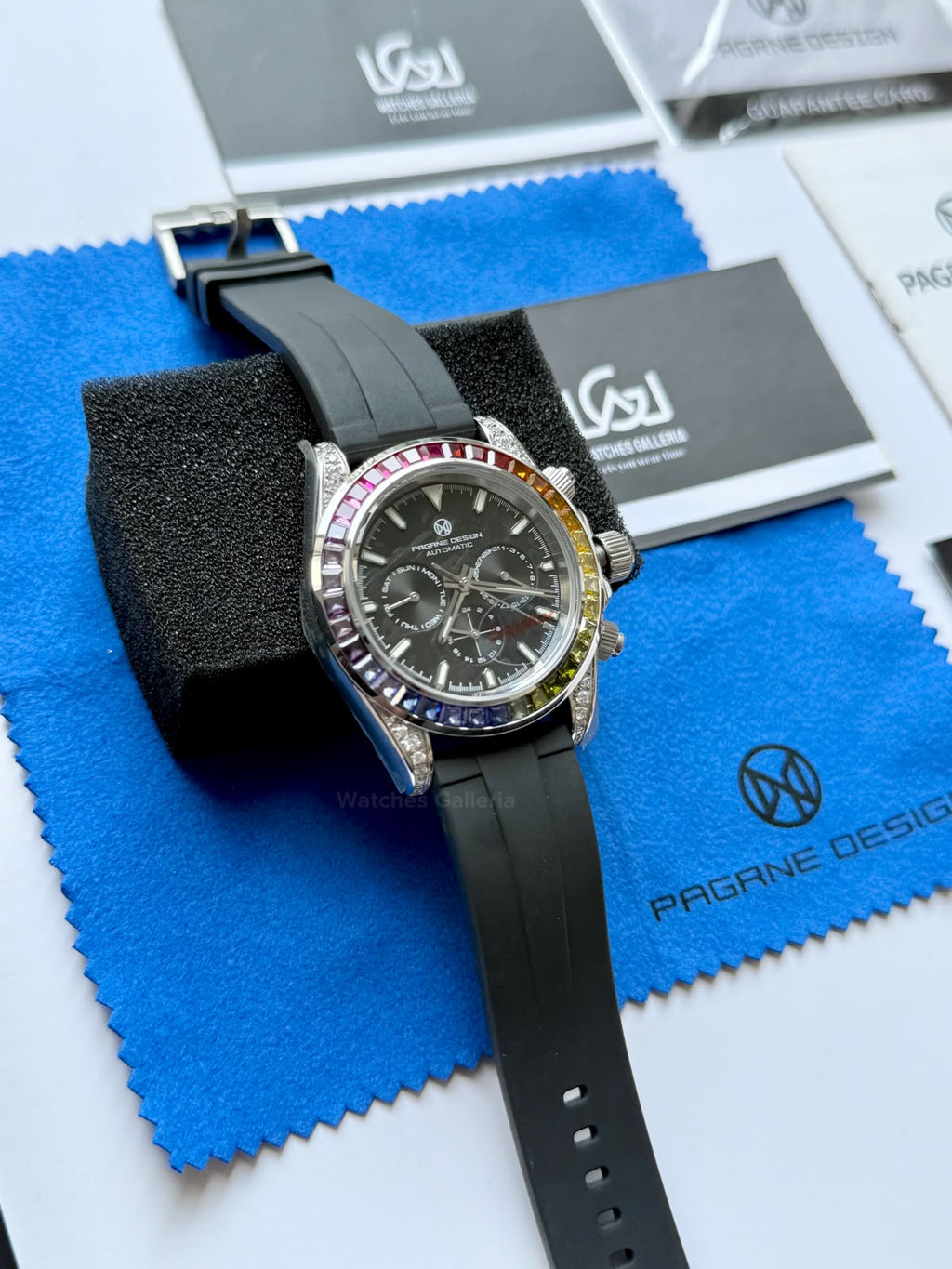 Pagani Design PG1666 Daytona Rainbow Limited Edition Black Automatic Chronograph Watch | 40mm Sapphire Crystal | HZ2196G Movement | 100M Water Resistant
