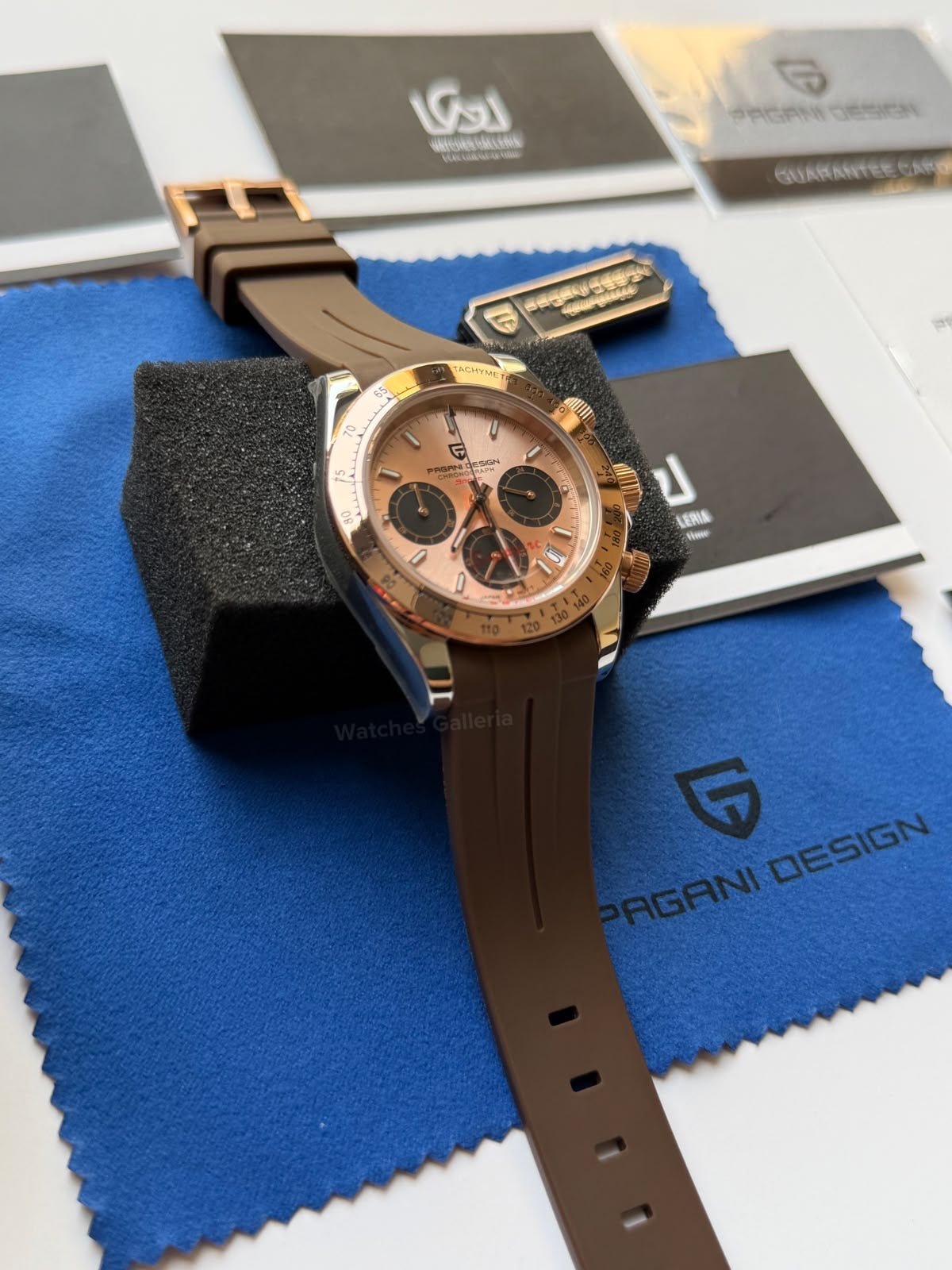 Pagani Design PD1644 Daytona Rose Gold Two Tone Silicon Limited Edition Men’s Chronograph Watch – Seiko VK63 Japan Quartz | Sapphire Crystal | Ceramic Bezel | 100M Water Resistant