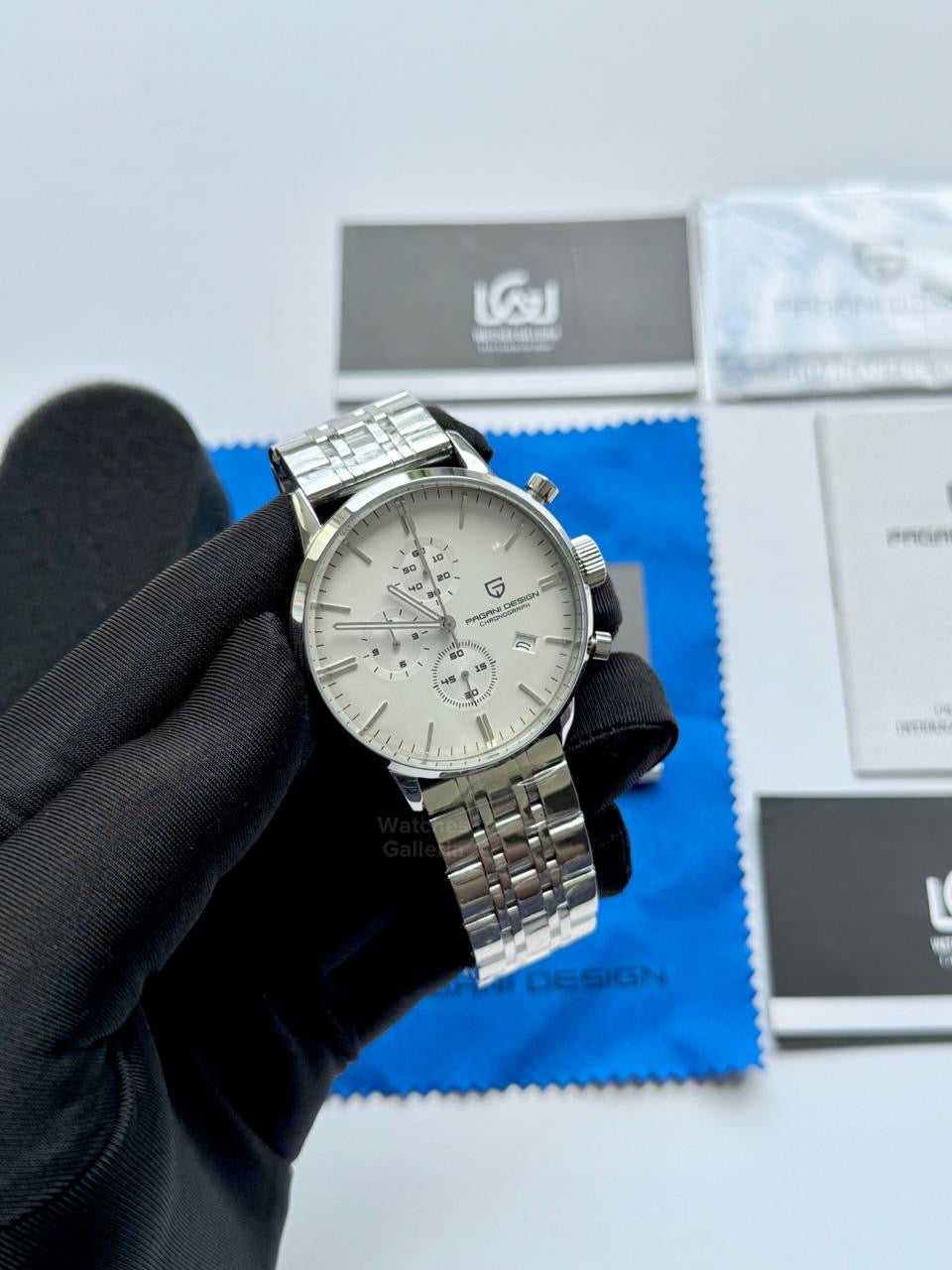 Pagani Design PD2720K Pilot Watch Silver SS | Flight Chronograph 46.5mm Seiko VK67 Mecha Quartz Leather Strap