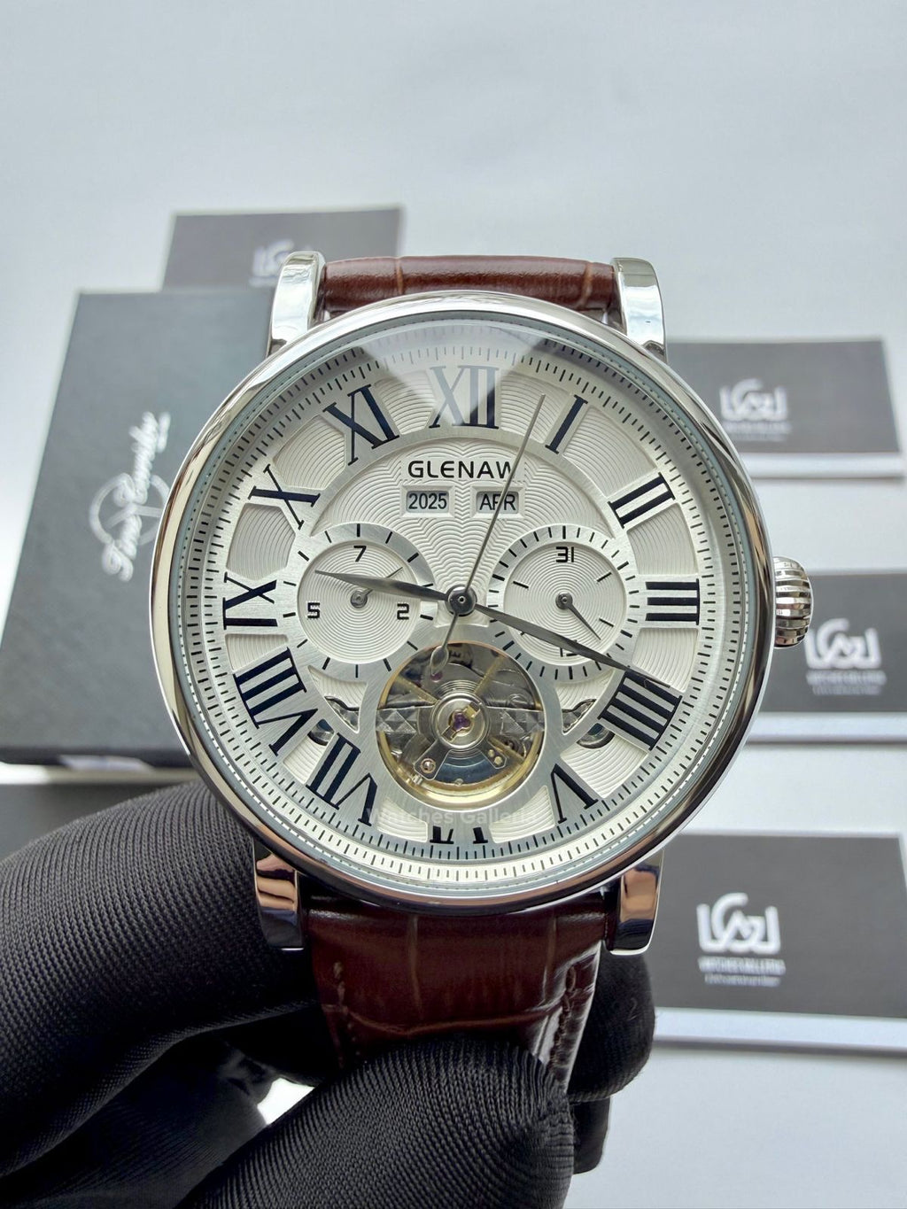 Glenaw GL8920 Calendar Flywheel Automatic Watch – Brown | Luxury Automatic Wristwatch for Men