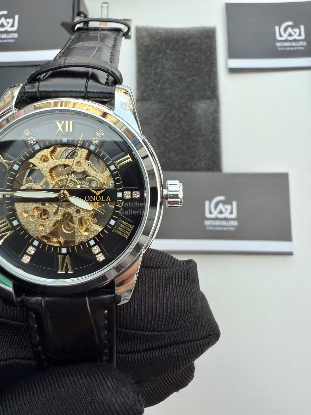 Onola Skeleton Watch Automatic (Silver/Black) ON3861 Watches Galleria