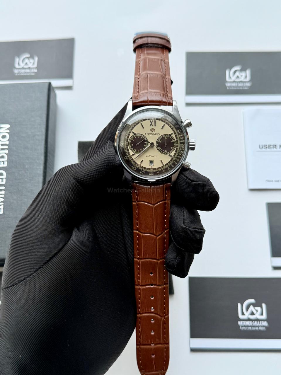 Forsining 147 Panda Automatic Watch Silver Black – Skeleton Dial, Complete Calendar, Luxury Mechanical Men’s Watch