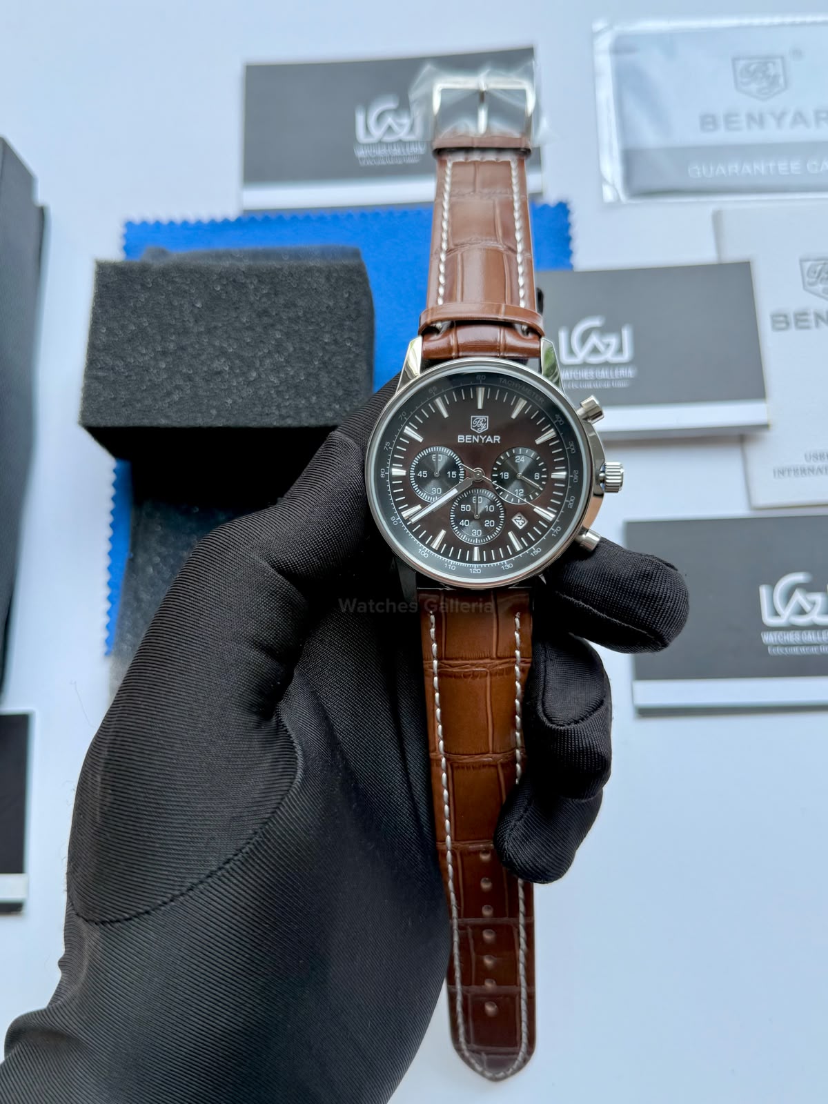 Benyar BY5213 Brown Men’s Luxury Quartz Leather Strap Watch – Waterproof Stainless Steel Analog Wrist Watch with Luminous Hands | Original Benyar Pakistan | Watches Galleria