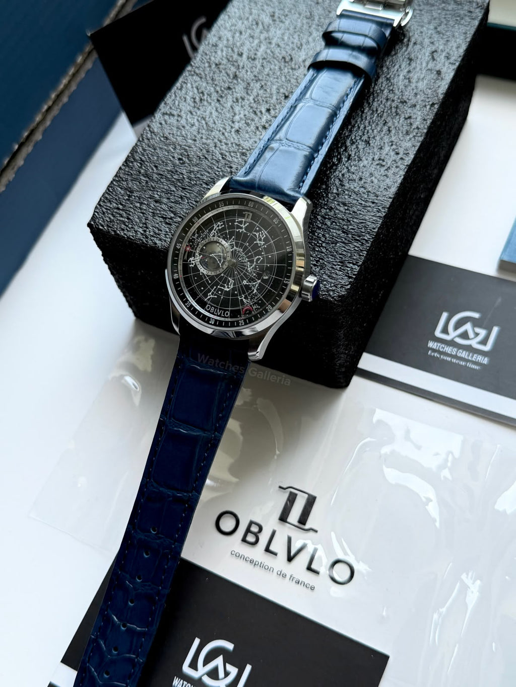 OBLVLO GC (Blue Silver Black) Grand Complications Celestial Automatic Watch Brown & Black Dial with Rose Gold Details, Moving Constellation & Earth Display – OBLVLOGC