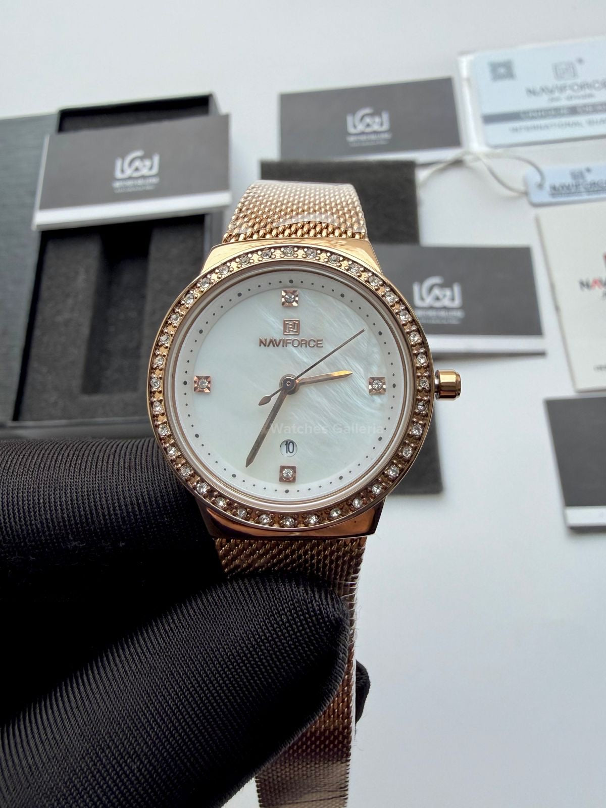 Naviforce NF5005 Women Watch Quartz (Rose Gold/White) Naviforce Watch in Pakistan