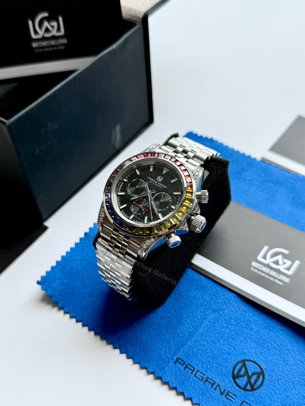 Pagani Design PG1666 Daytona Rainbow Limited Edition Black Automatic Chronograph Watch | 40mm Sapphire Crystal | HZ2196G Movement | 100M Water Resistant