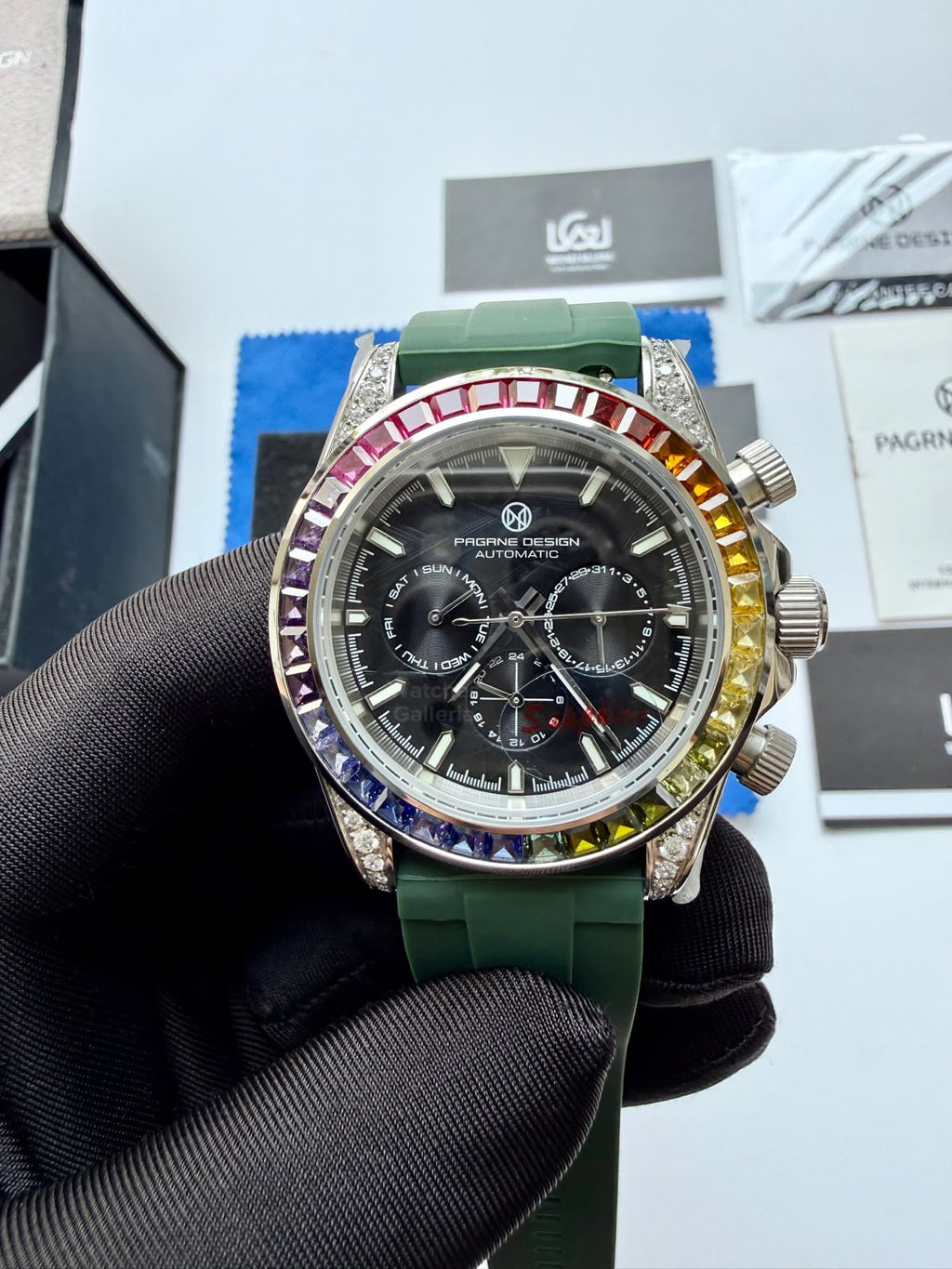 Pagani Design PG1666 Daytona Rainbow Limited Edition Black Automatic Chronograph Watch | 40mm Sapphire Crystal | HZ2196G Movement | 100M Water Resistant