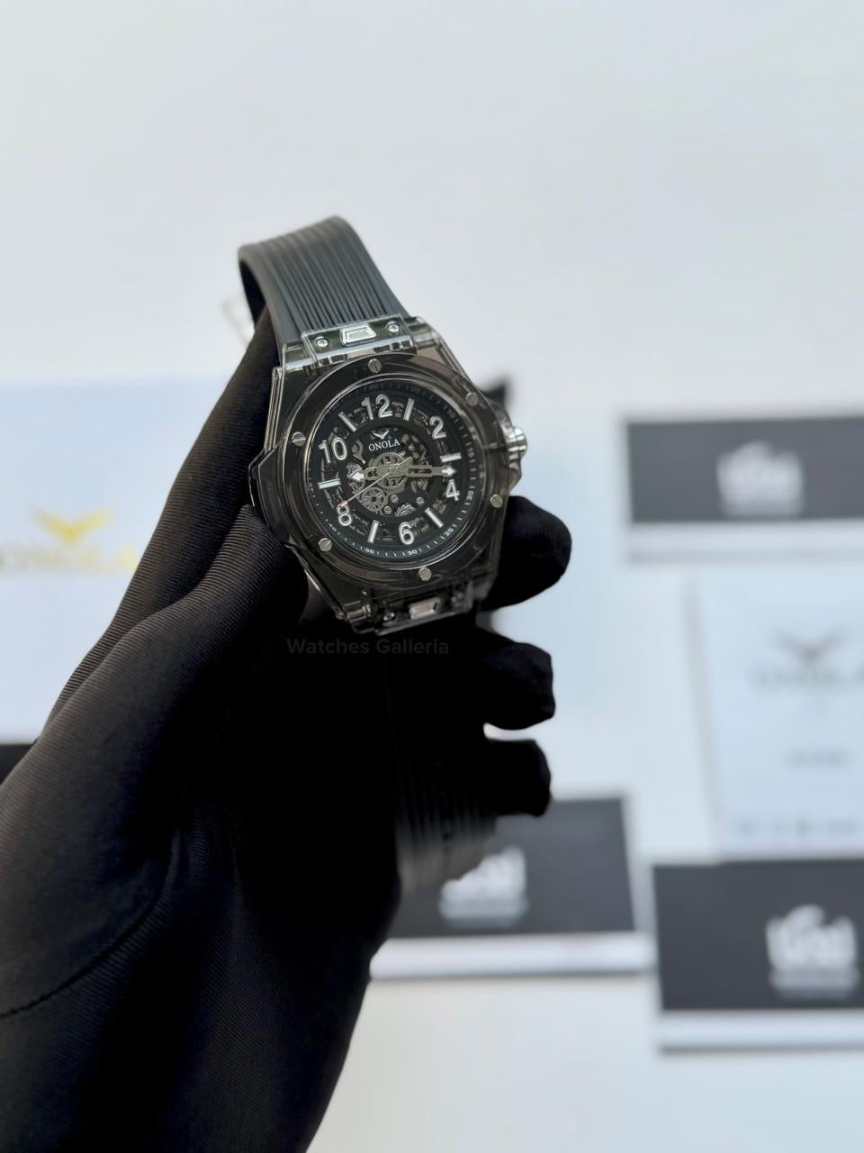 Onola ON3836 Oak Skeleton Black Automatic Watch – 49mm Transparent Dial, Bold Sport Design, Pakistan Edition