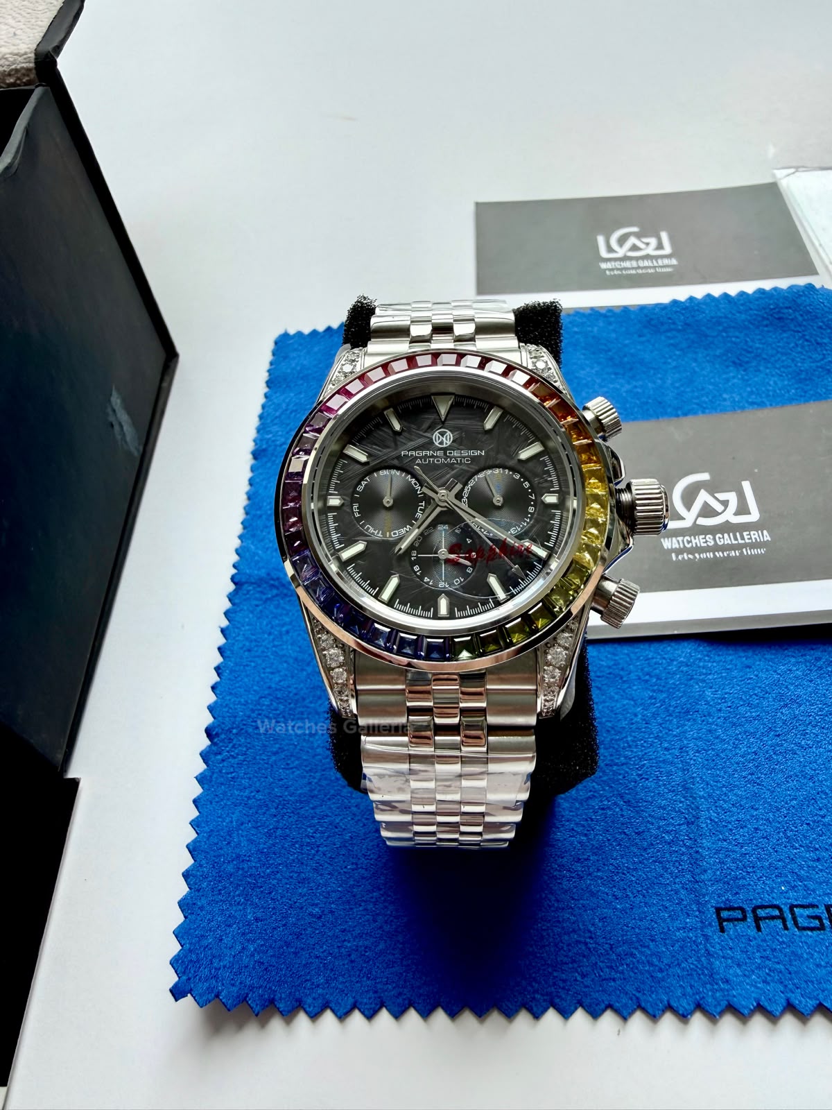 Pagani Design PG1666 Daytona Rainbow Limited Edition Black Automatic Chronograph Watch | 40mm Sapphire Crystal | HZ2196G Movement | 100M Water Resistant