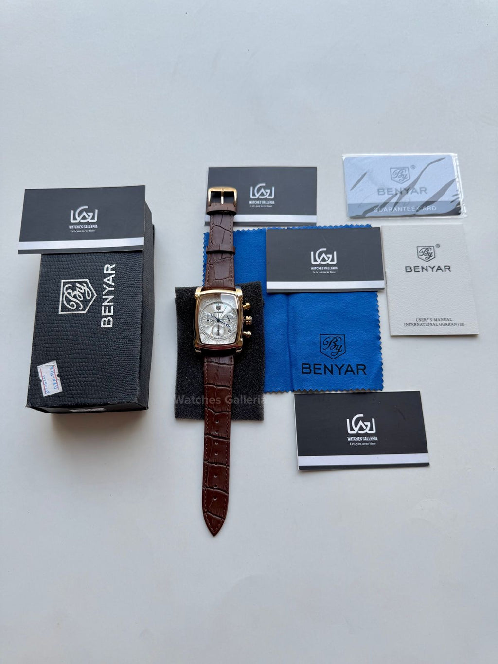 Benyar BY5113 Square Chronograph (Brown/White Rose Gold) Benyar Watch Pakistan