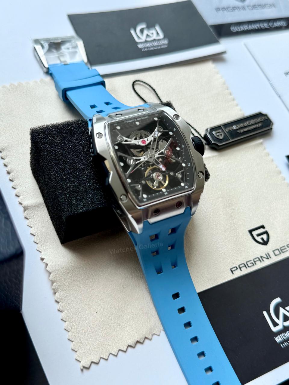 Pagani Design PDYS018 Ice Blue Tonneau Skeleton Silver Ice Blue Automatic Watch | Sapphire Crystal | SX5021 Movement | 50M Waterproof | Pakistan