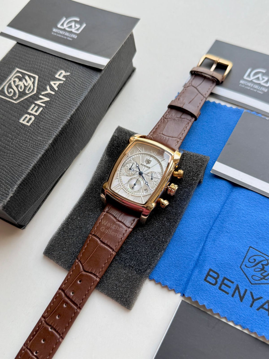 Benyar BY5113 Square Chronograph (Brown/White Rose Gold) Benyar Watch Pakistan
