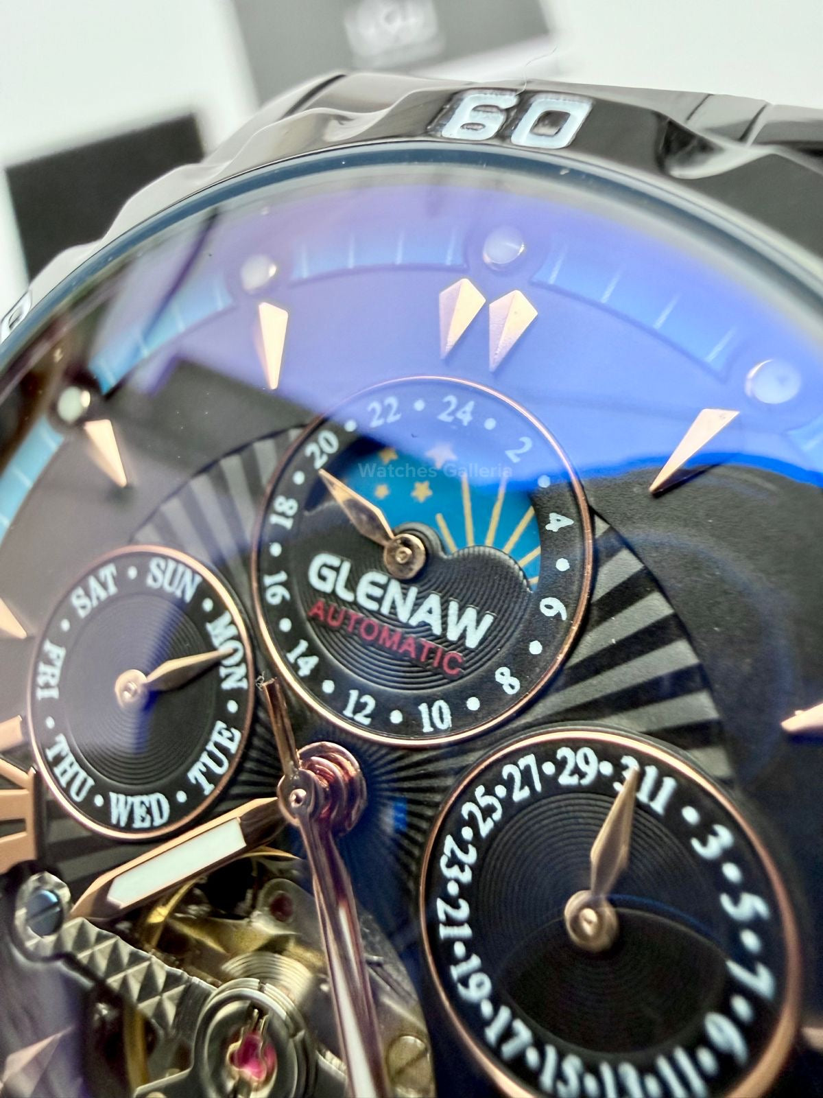 Glenaw GL8919B Moonphase Flywheel Automatic Watch – Black Blue Dial | Luxury Automatic Wristwatch for Men | Glenaw Watches in Pakistan