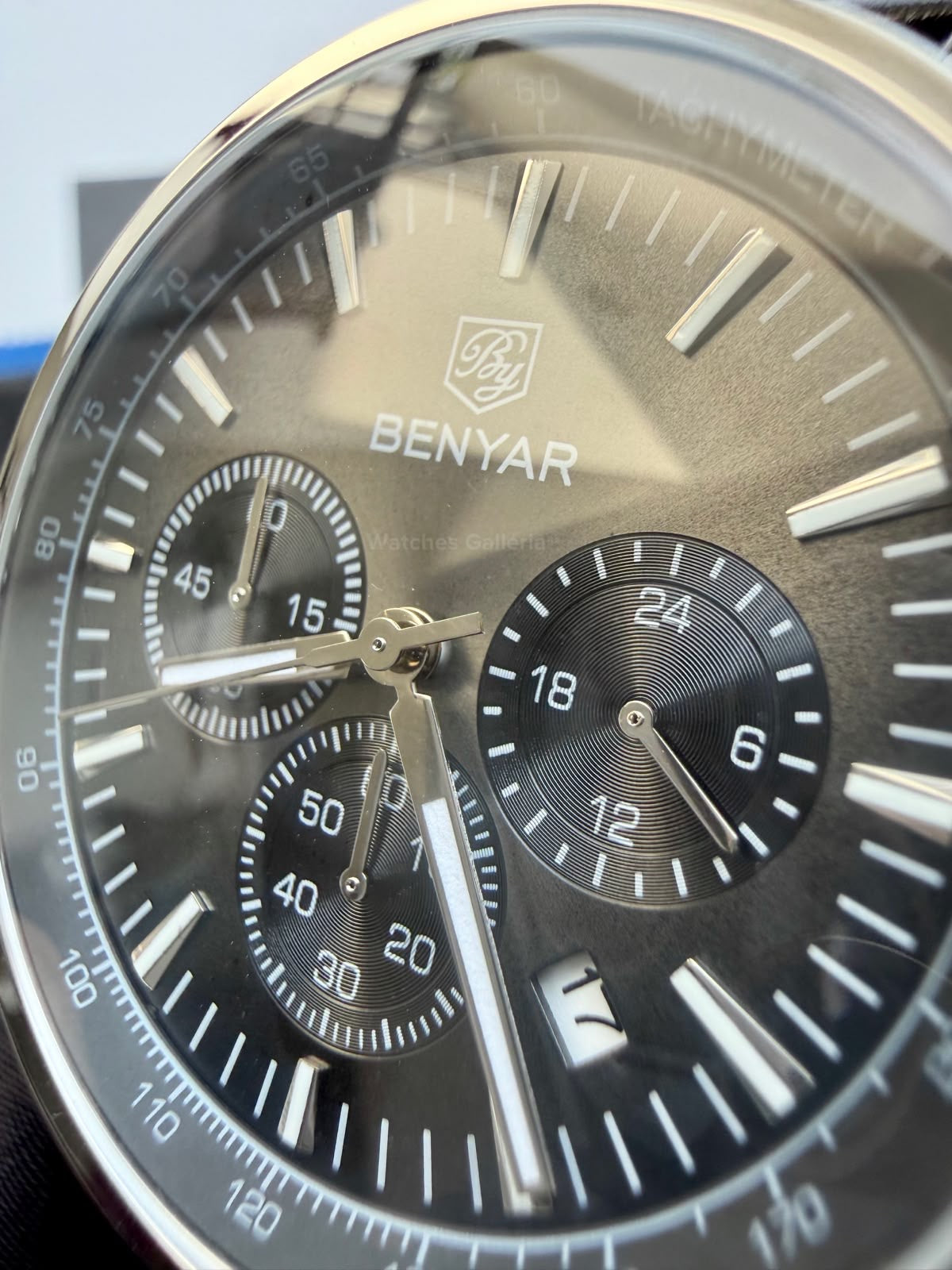 Benyar BY5213 Black Men’s Luxury Quartz Leather Strap Watch – Waterproof Stainless Steel Analog Wrist Watch with Luminous Hands | Original Benyar Pakistan | Watches Galleria