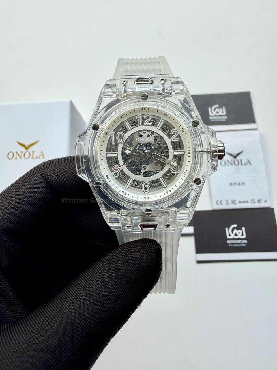 Onola ON3836 Oak Skeleton White Automatic Watch – 49mm Transparent Dial, Bold Sport Design, Pakistan Edition
