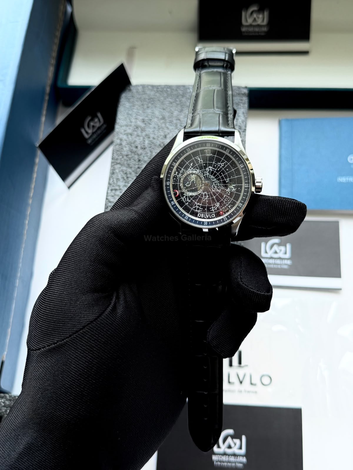OBLVLO GC (Black Blue Silver) Grand Complications Celestial Automatic Watch Brown & Black Dial with Rose Gold Details, Moving Constellation & Earth Display – OBLVLOGC | Oblvlo