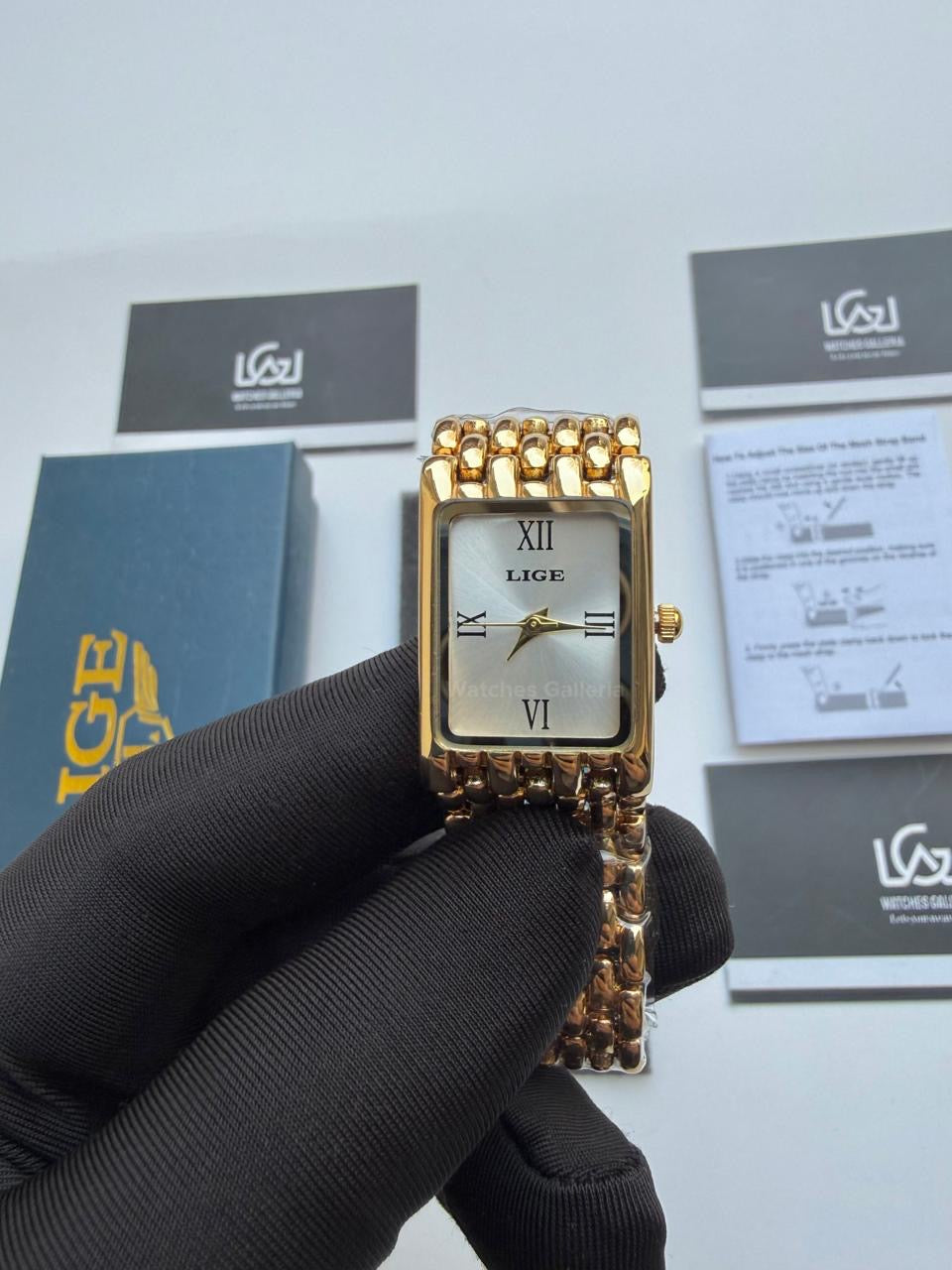 Lige 89156 Tank Women Watch Quartz (Gold/White) Lige Women Watch