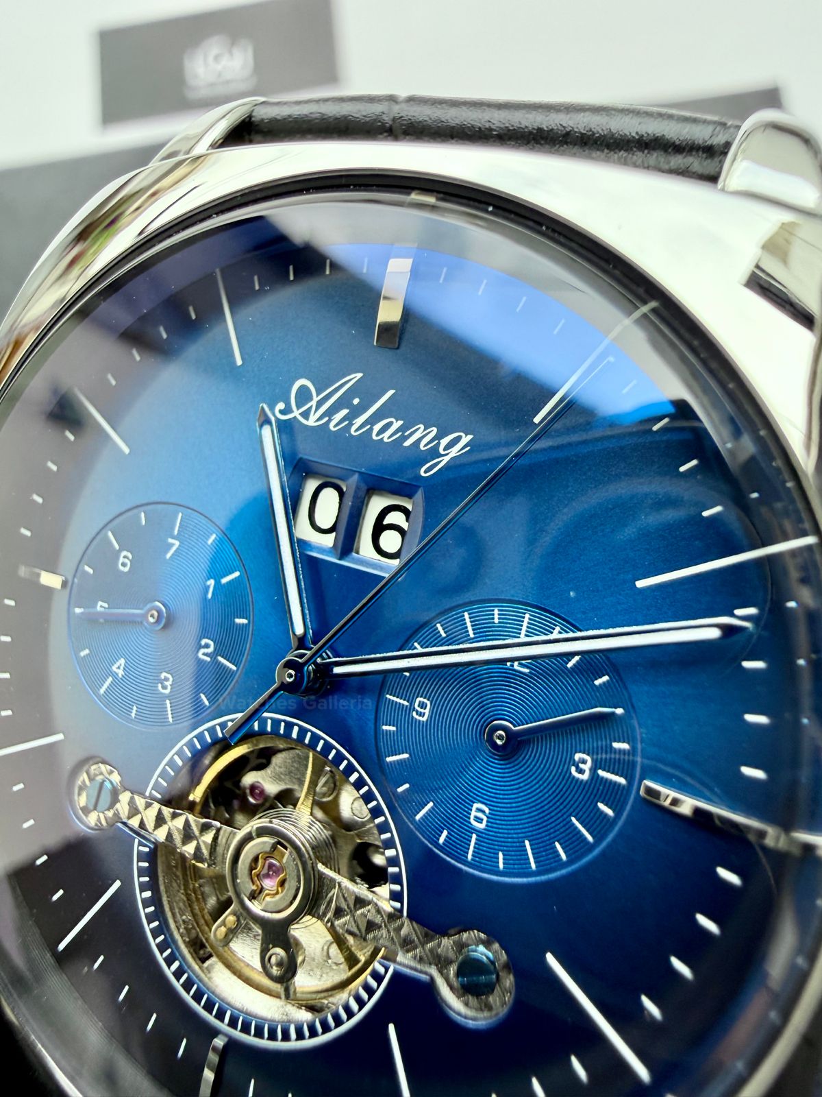 Ailang AI8655G Square Chronograph Automatic Watch Black Blue – Skeleton Flywheel, Big Date, Luxury Square Dial Men’s Watch