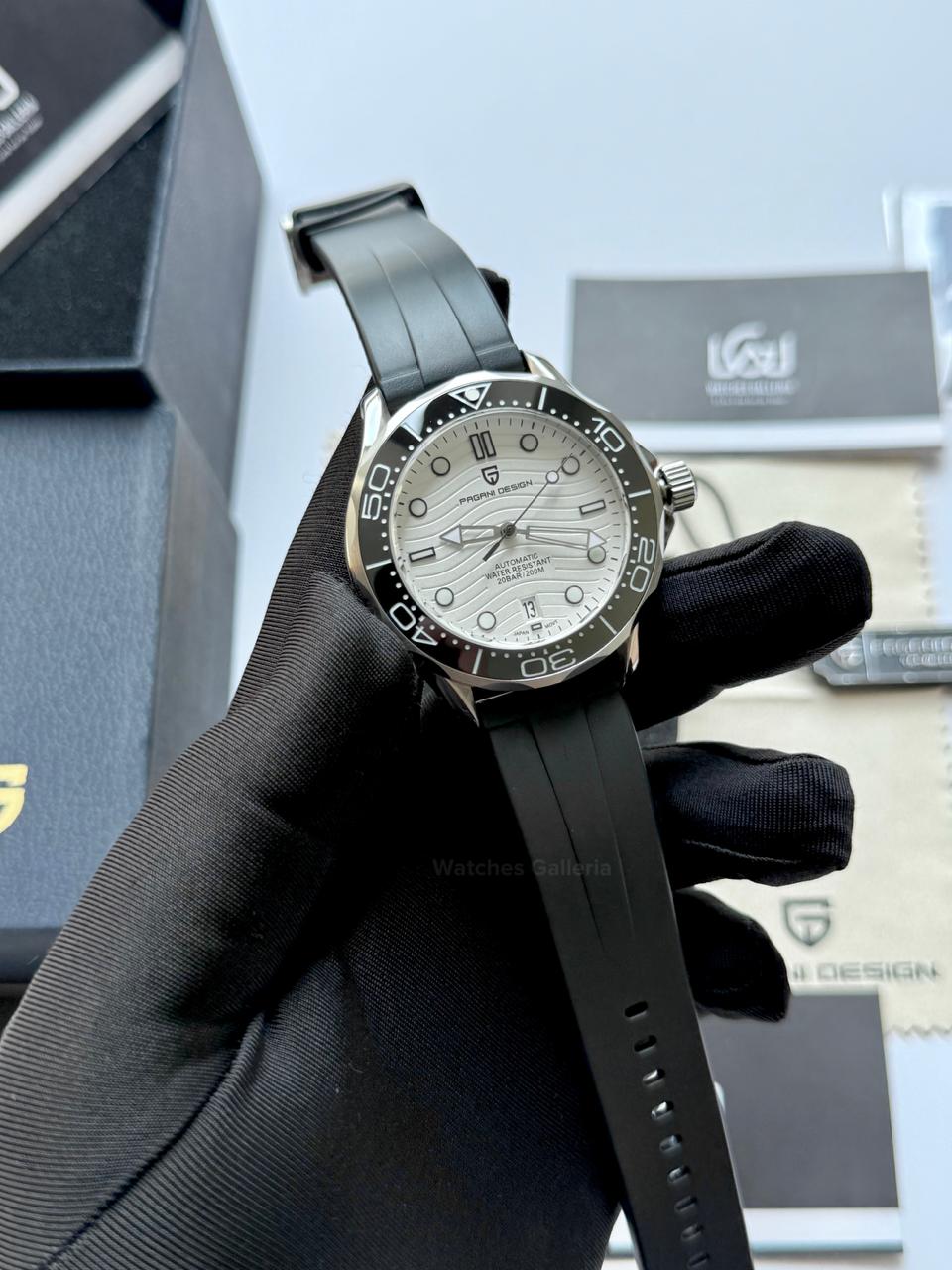 Pagani Design PD1685 Silicon Seamaster Diver White Automatic Watch – 200M Sapphire Crystal NH35A/Miyota Luxury Dive Watch in Pakistan | Watches Galleria
