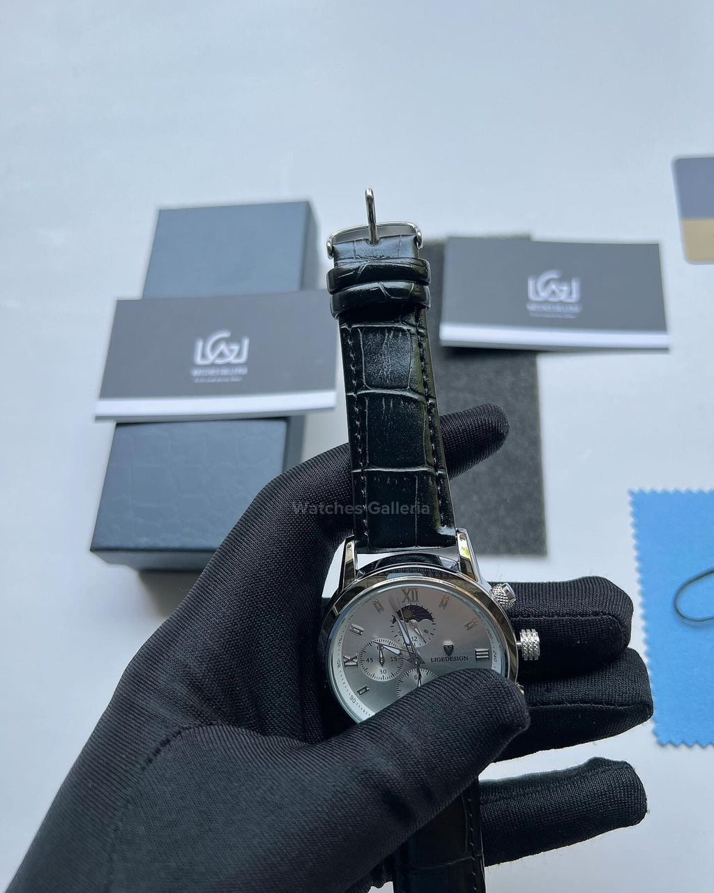 Lige Classic Moonphase Quartz (Silver Black) LG8953 Watches Galleria