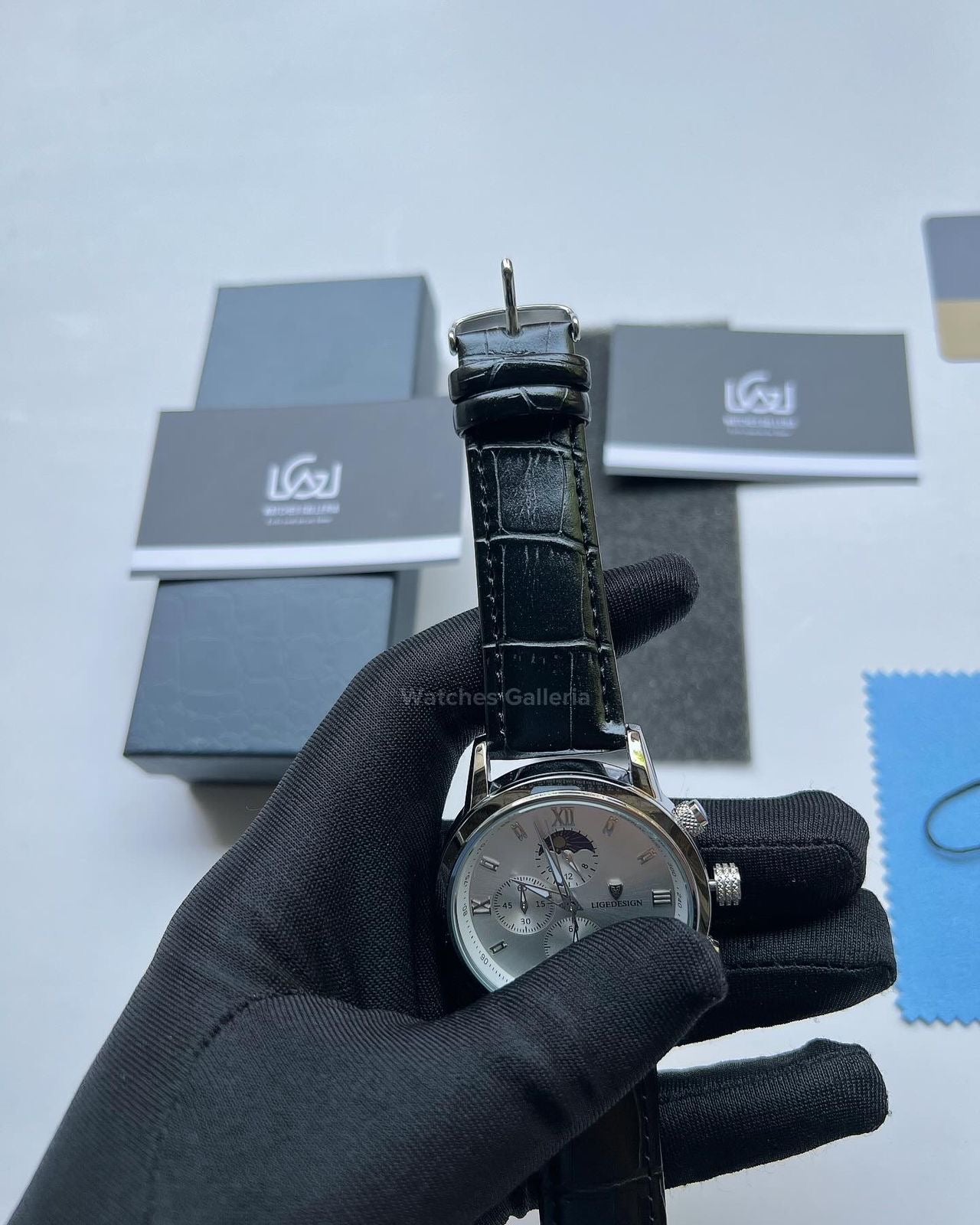 Lige Classic Moonphase Quartz (Silver Black) LG8953 Watches Galleria