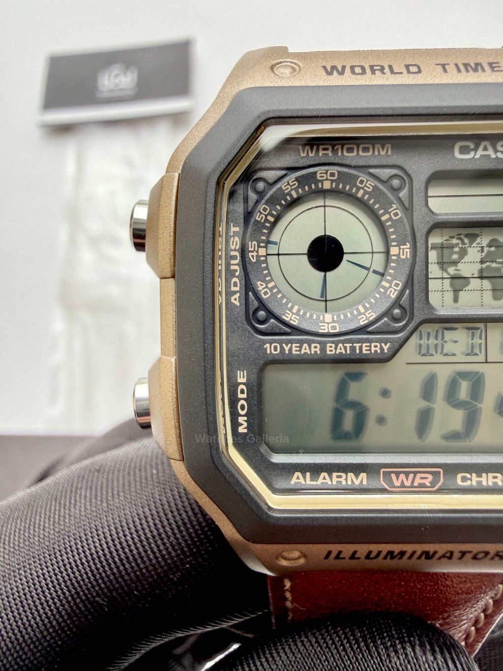 Casio AE-1200WHL-5AVDF World Time Digital Watch Brown Leather Strap 100M Water Resistant – 10 Year Battery
