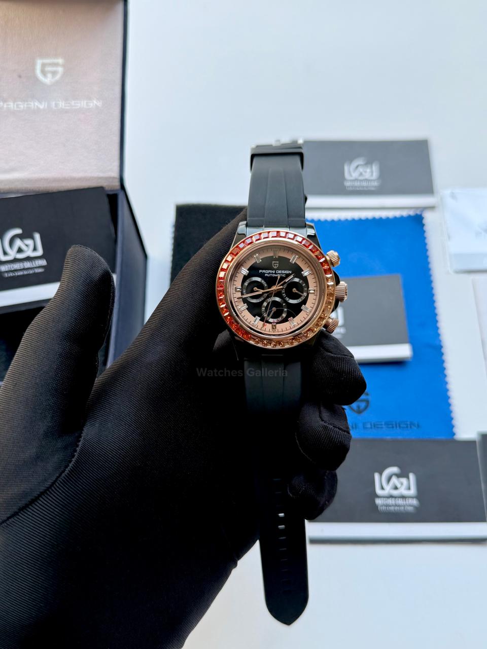 Pagani Design PD1732 Daytona Rainbow Silicon Edition in Pakistan – Luxury Automatic Men’s Watch with Rainbow Bezel, Sapphire Crystal & Exhibition Back