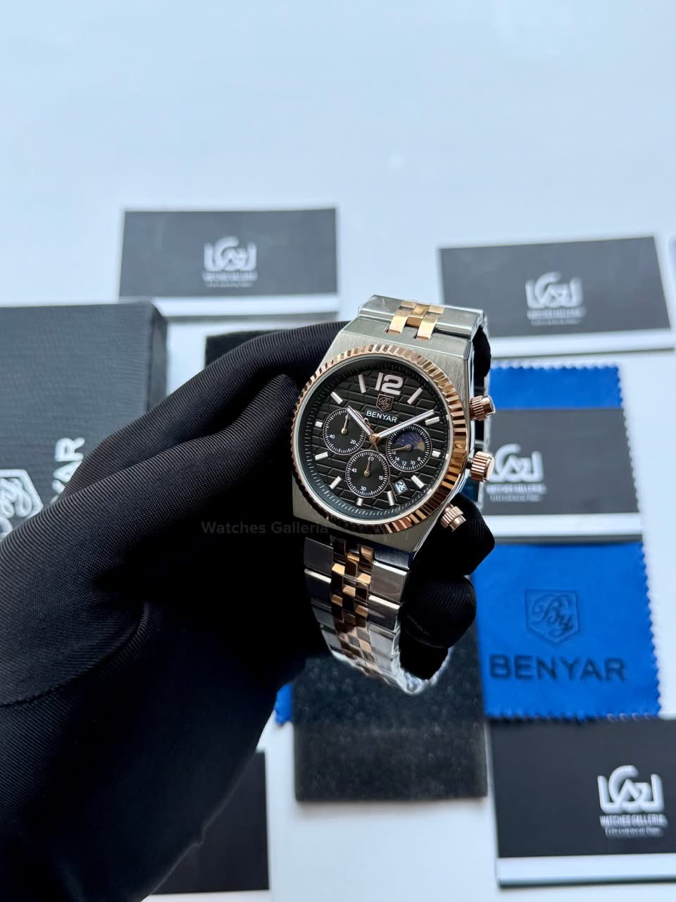 Benyar BY5225 Land Dweller Chronograph Black-Rose Gold Dial Luxury Men’s Watch in Pakistan – Japanese Quartz Stainless Steel Watch