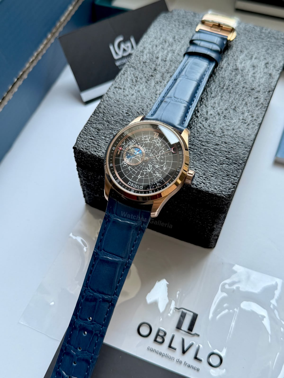 OBLVLO GC (Blue Rose Gold Black) Grand Complications Celestial Automatic Watch Brown & Black Dial with Rose Gold Details, Moving Constellation & Earth Display – OBLVLOGC | Oblvlo
