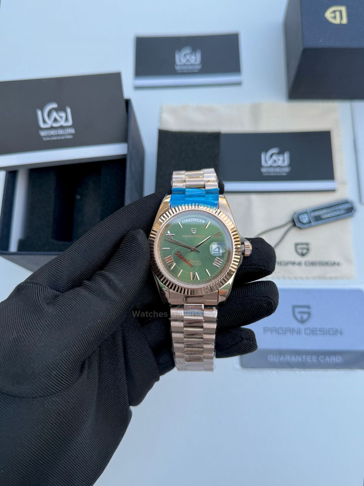 Pagani Design Date Day 40mm Automatic (Rose Gold w/ Green) PD1783 Watches Galleria
