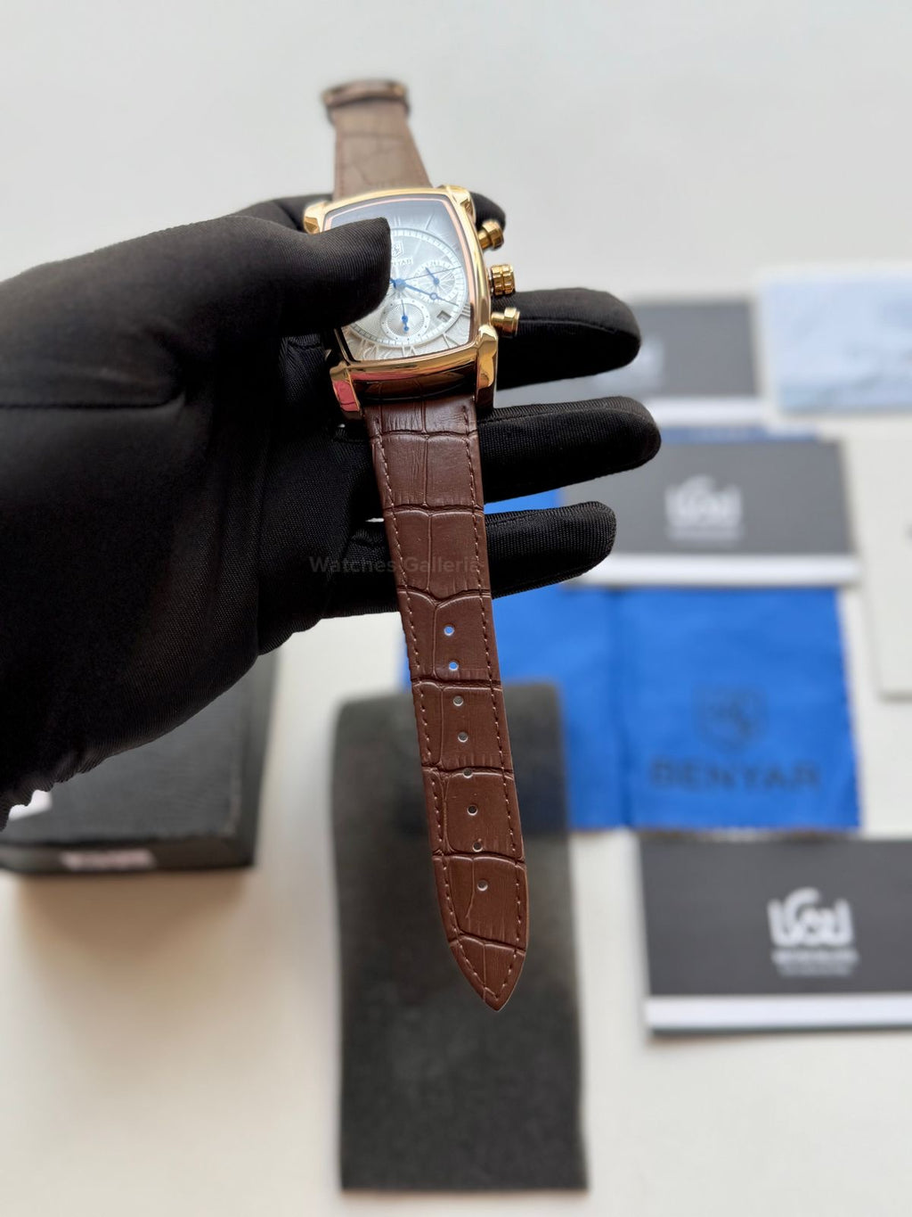 Benyar BY5113 Square Chronograph (Brown/White Rose Gold) Benyar Watch Pakistan