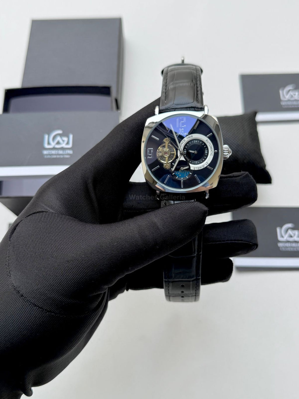 Aokulasic Watch AOKU0001 Moonphase Flywheel (Black Silver) Aokulasic Watch in Pakistan